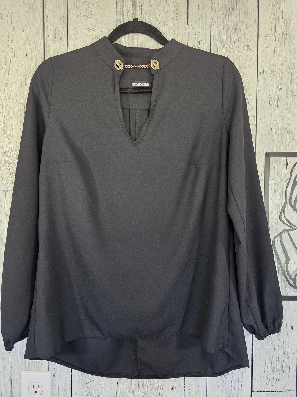 Mosquito by Aliye Kırmaz Black Gold Chain Detail Blouse Size Small Business